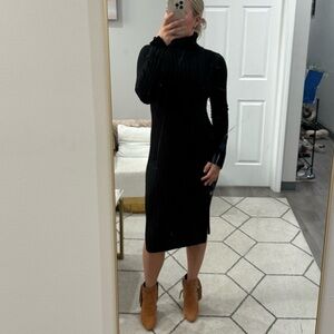 White + Warren Sweater Dress Turtleneck Ribbed Midi in Black
